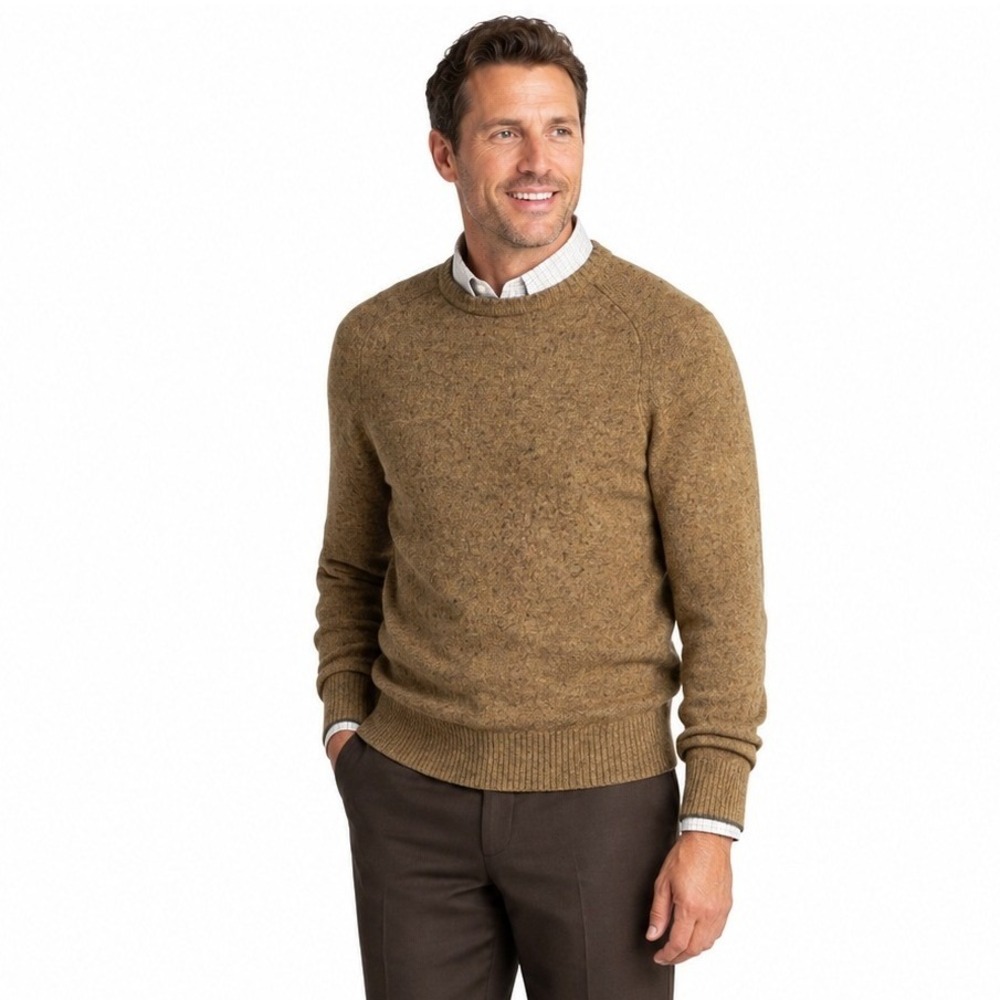 Jos. A. Bank 1905 Sweater Mens Medium Tan Wool Blend Elbow Patch Career Classic